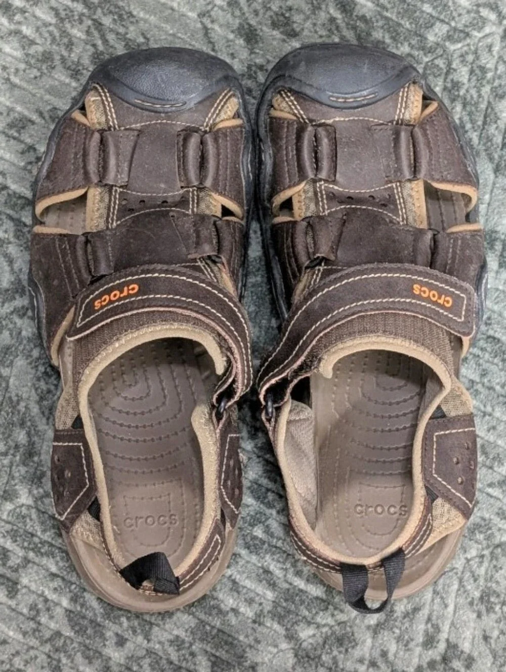Crocs Swiftwater Fisherman Sandals Mens Sz 10 Brown Leather 204562 Hiking Trail